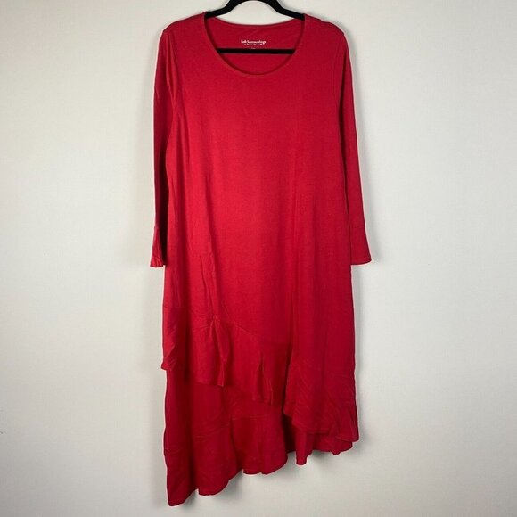 Soft Surroundings Lucia Flounce Red Dress Size L Ruffle Tiered Asymmetrical Hem - Picture 1 of 10